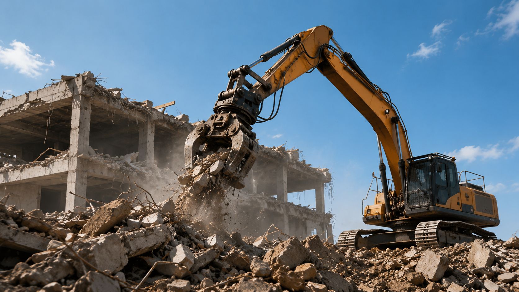 Excavadora enderrocant un edifici industrial